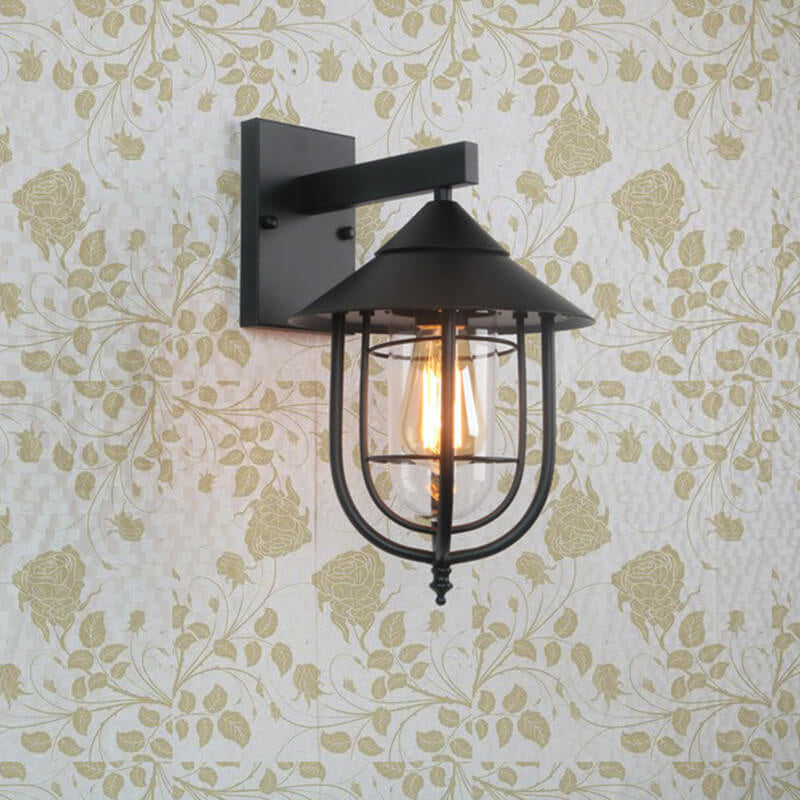 Vintage Industrial Iron Lantern Indoor Outdoor 1-Light Wall Sconce Lamp Cuvalon