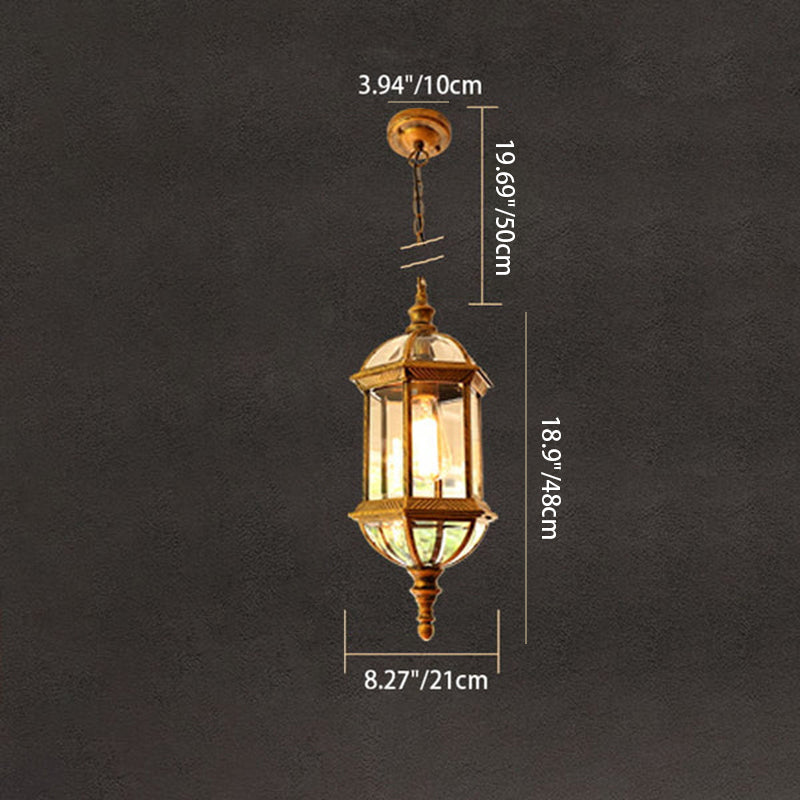 Contemporary Retro Hexagonal Lantern Glass Aluminum 1-Light Waterproof Pendant Light For Outdoor Patio Cuvalon