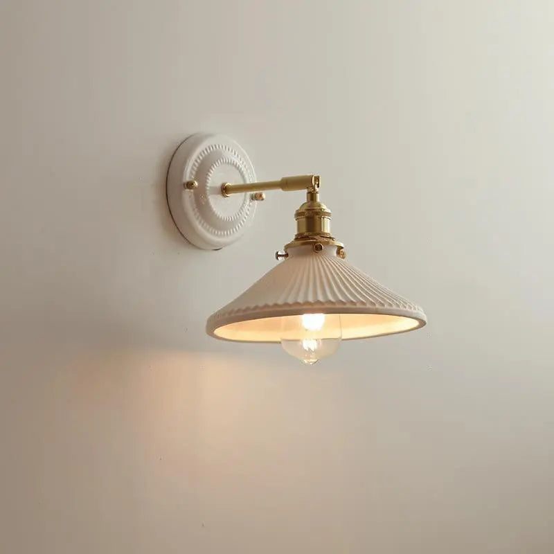 Traditional Vintage Round Ceramic Brass 1-Light Wall Sconce Lamp for Living Room Cuvalon