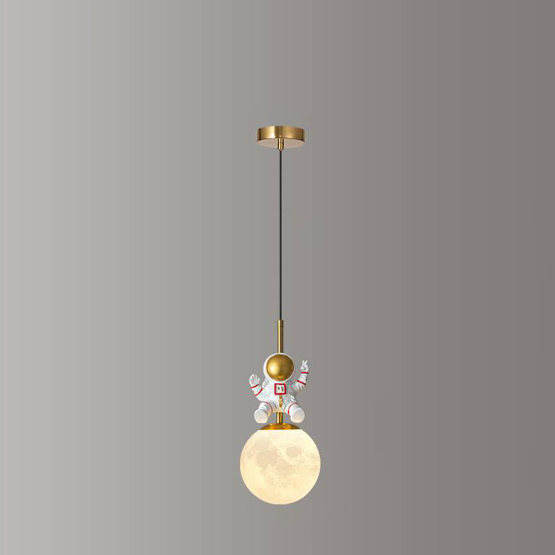 Contemporary Nordic Kids Orb Astronaut Iron Resin 1-Light Pendant Light For Bedroom Cuvalon