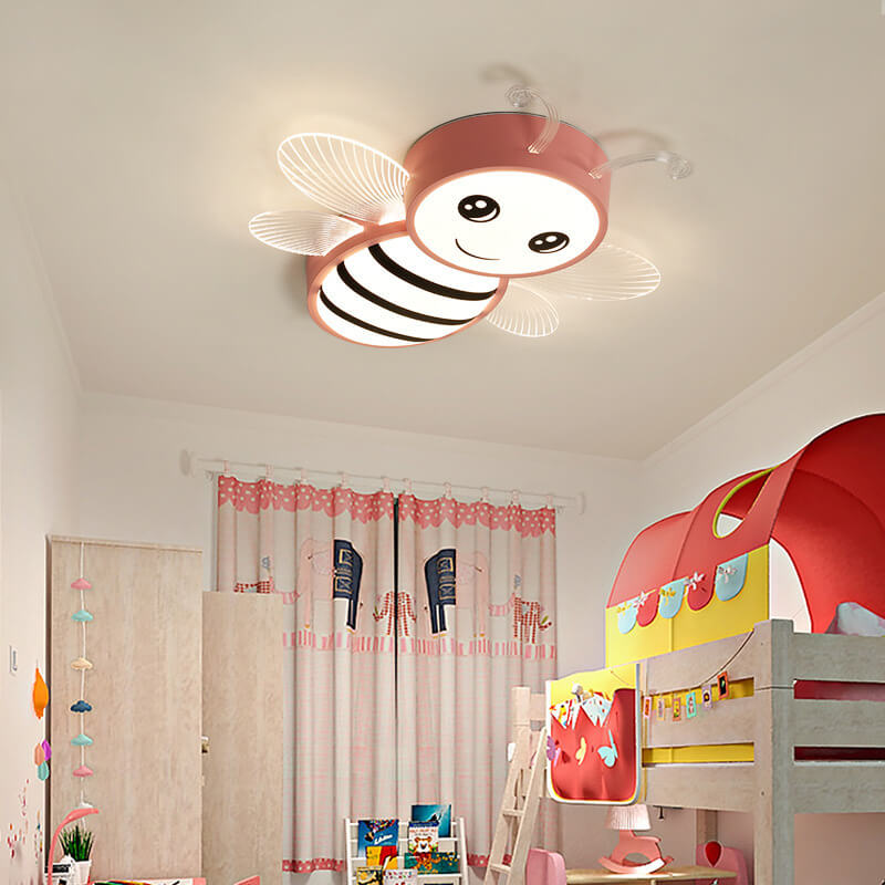 Contemporary Creative Kids Bee Iron Acrylic LED Flush Mount Ceiling Light For Bedroom Cuvalon
