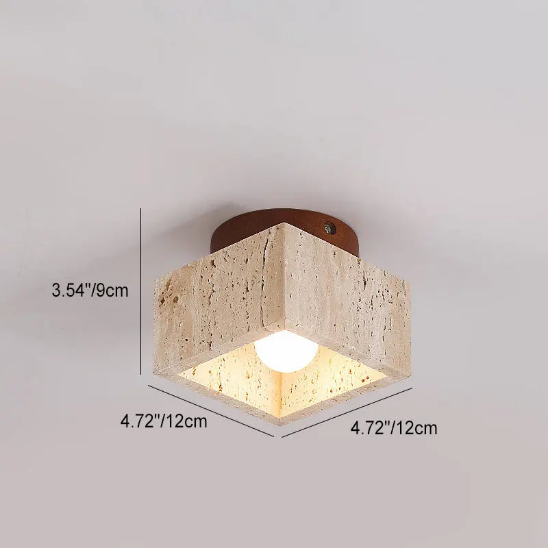 Japanese Wabi-Sabi Yellow Travertine Column Wood 1-Light Semi-Flush Mount Ceiling Light Cuvalon