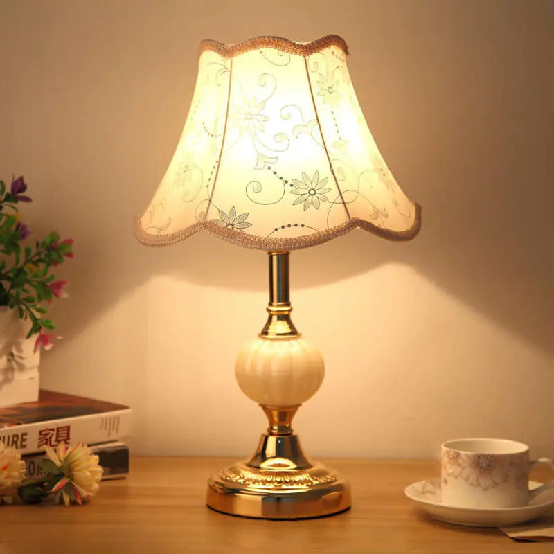 Nordic Vintage Floral Glass Fabric 1-Light Table Lamp Cuvalon