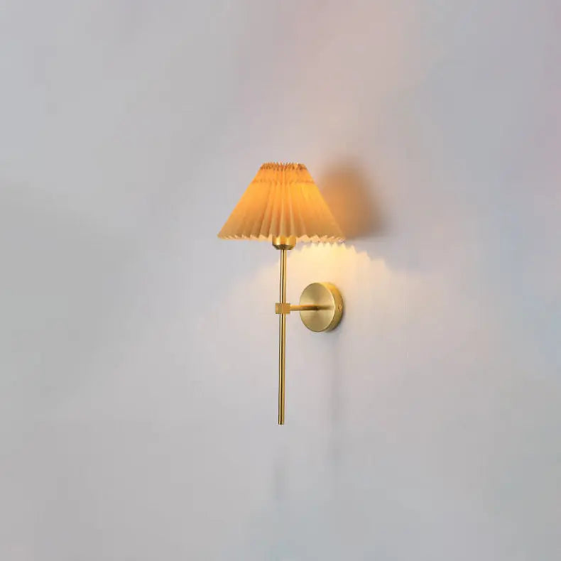 Vintage Pleated Fabric Shade Straight Arm 1-Light Wall Sconce Lamp Cuvalon