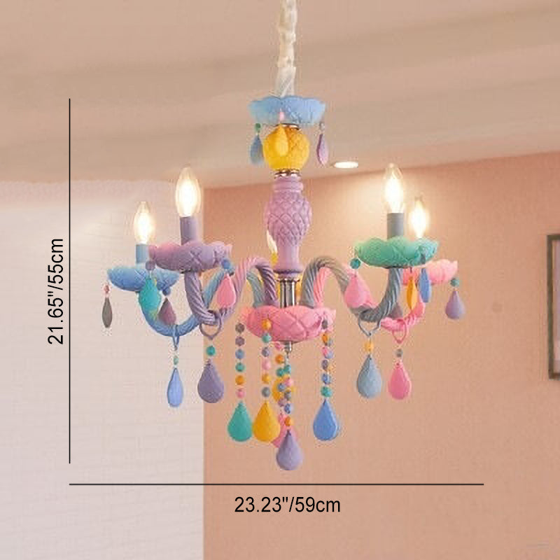 Modern Children's Princess Macaroon Candelabra Crystal Glass 5/6/8/10/12/15 Light Chandelier Cuvalon
