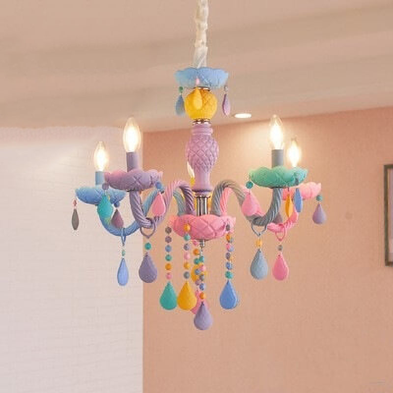 Modern Children's Princess Macaroon Candelabra Crystal Glass 5/6/8/10/12/15 Light Chandelier Cuvalon