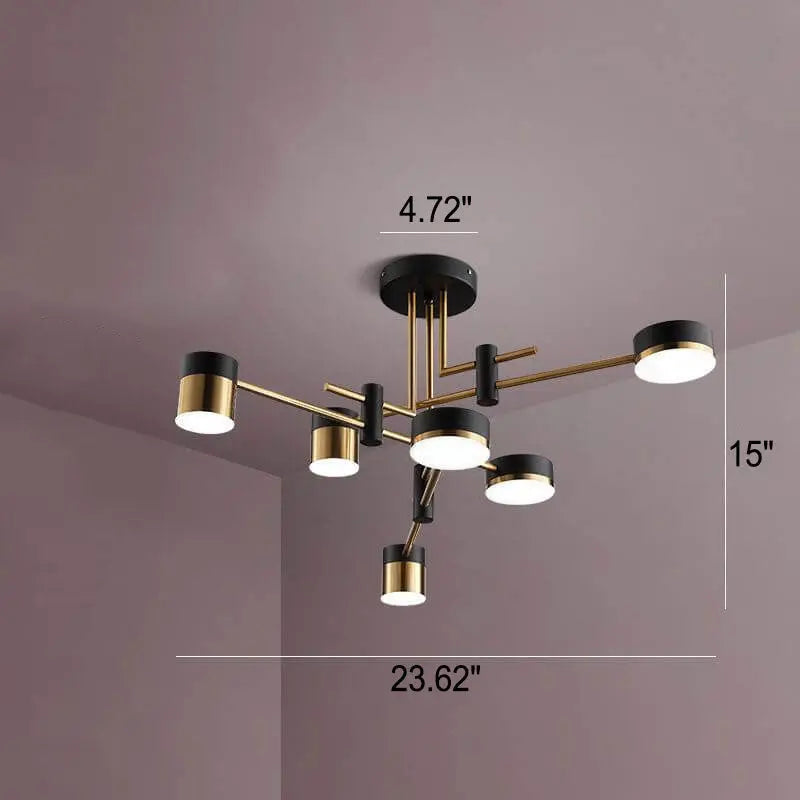 Modern Minimalist Black Gold Balanced 4-8 Light Semi-Flush Mount Light Cuvalon