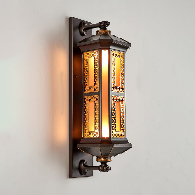 Traditional Chinese Waterproof Aluminum Glass Cylinder 1/2 Light Wall Sconce Lamp For Outdoor Patio Cuvalon