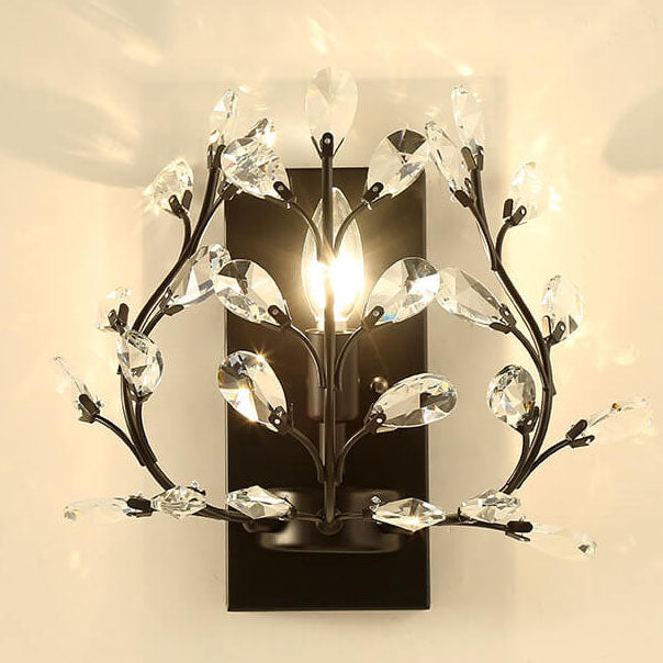 Modern Creative Light Luxury Crystal Leaf 1-Light Wall Sconce Lamp Cuvalon