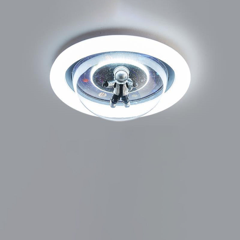 Contemporary Creative Cartoon Planet Resin Astronaut Acrylic Round Shade LED Kids Flush Mount Ceiling Light For Bedroom Cuvalon