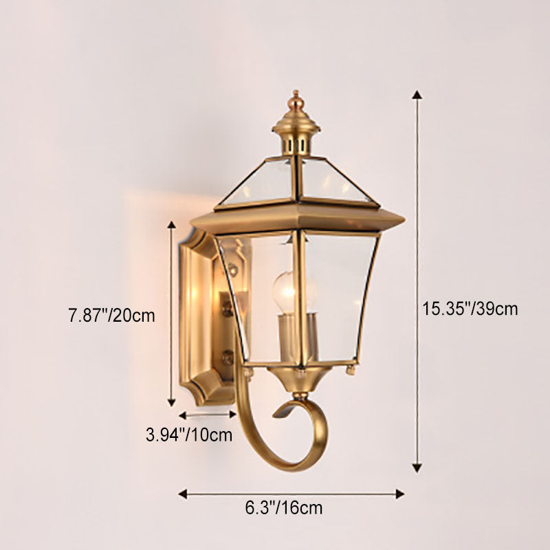 European Modern Luxury Quadrilateral Brass Glass Waterproof 1-Light Outdoor Wall Sconce Lamp Cuvalon
