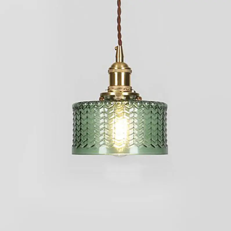 Japanese Vintage Brass Glass Round Jar 1-Light Pendant Light Cuvalon