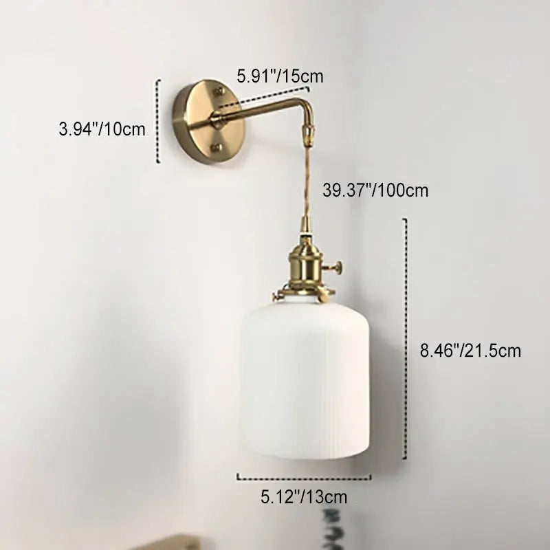 Japanese Retro Minimalist Cylinder Oval Brass Lucite 1-Light Wall Sconce Lamp Cuvalon