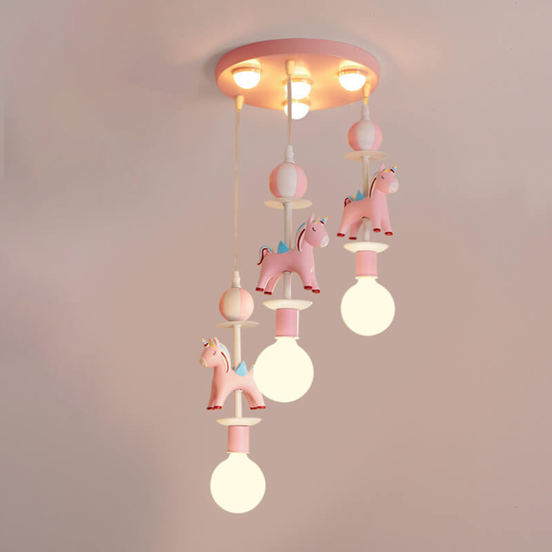 Modern Children's Carousel Eye Protection Resin Iron 1/7/11 Light Flush Mount Ceiling Light Cuvalon