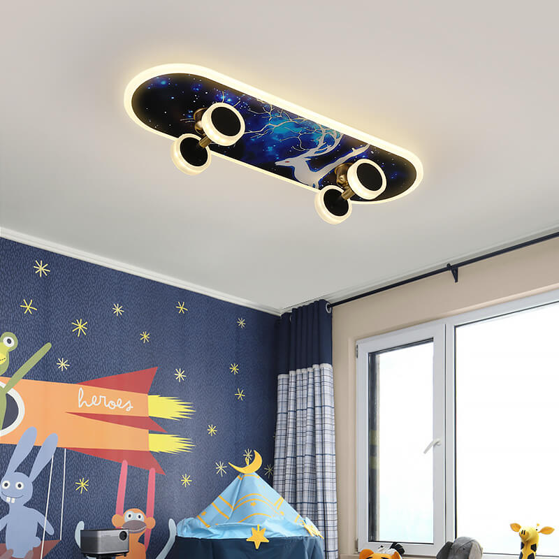 Creative Cartoon Skateboard Acrylic LED Kids Flush Mount Ceiling Light Cuvalon