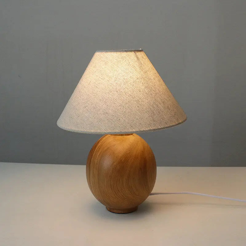 Japanese Wabi-sabi Vintage Solid Wood Fabric 1-Light Table Lamp Cuvalon