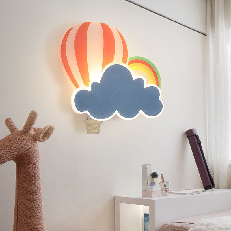Contemporary Creative Kids Hot Air Balloon Clouds Iron Acrylic LED Wall Sconce Lamp For Bedroom Cuvalon