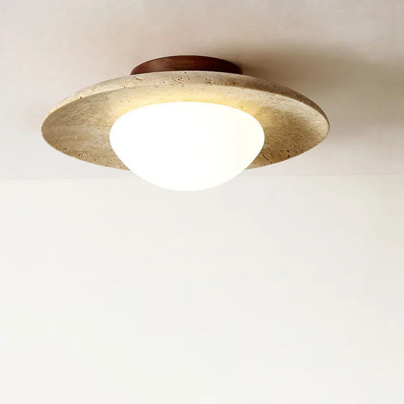 Traditional Vintage Round Travertine 1-Light Flush Mount Ceiling Light For Hallway Cuvalon