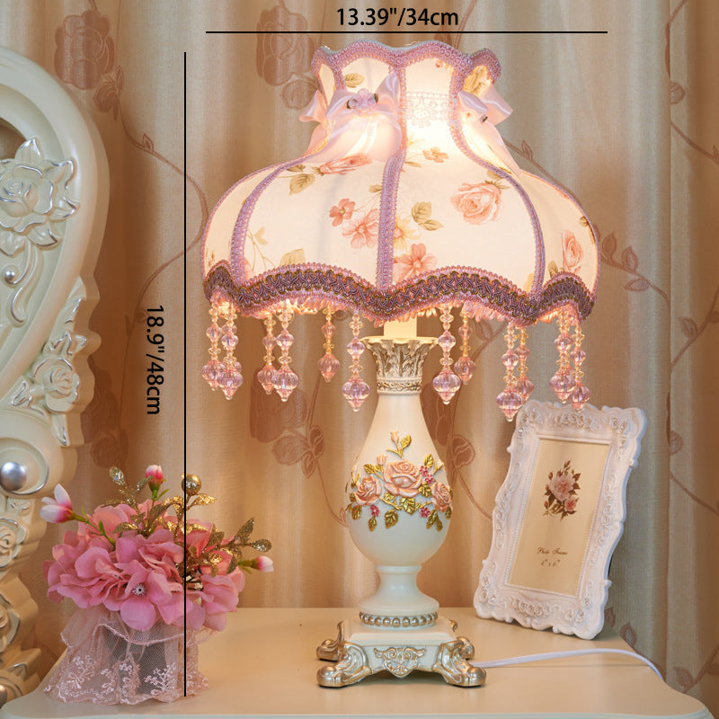 Traditional European Vase Palace Resin Fabric 1-Light Table Lamp For Bedroom Cuvalon