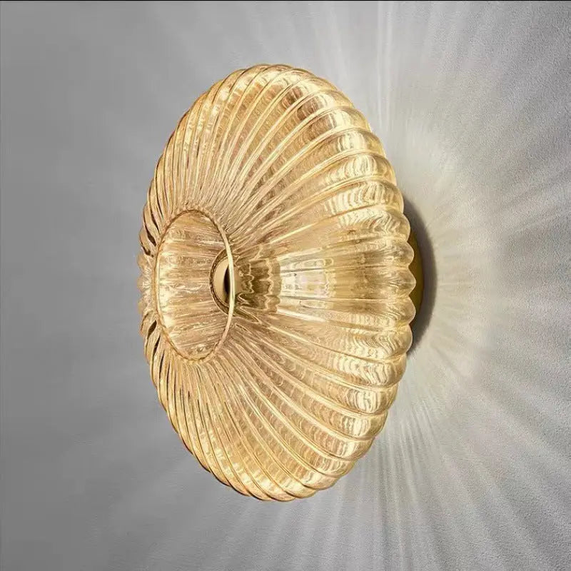 Nordic Vintage Striped Glass Round Disc 1-Light Wall Sconce Lamp Cuvalon