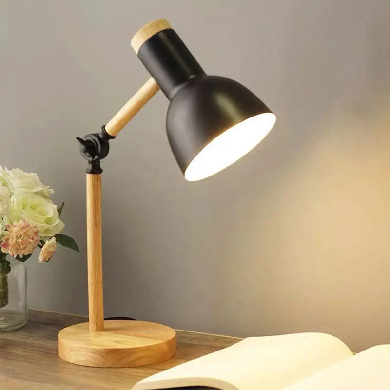 Contemporary Nordic Iron Semi-Circular Shade Wooden Base 1-Light Table Lamp For Study Cuvalon