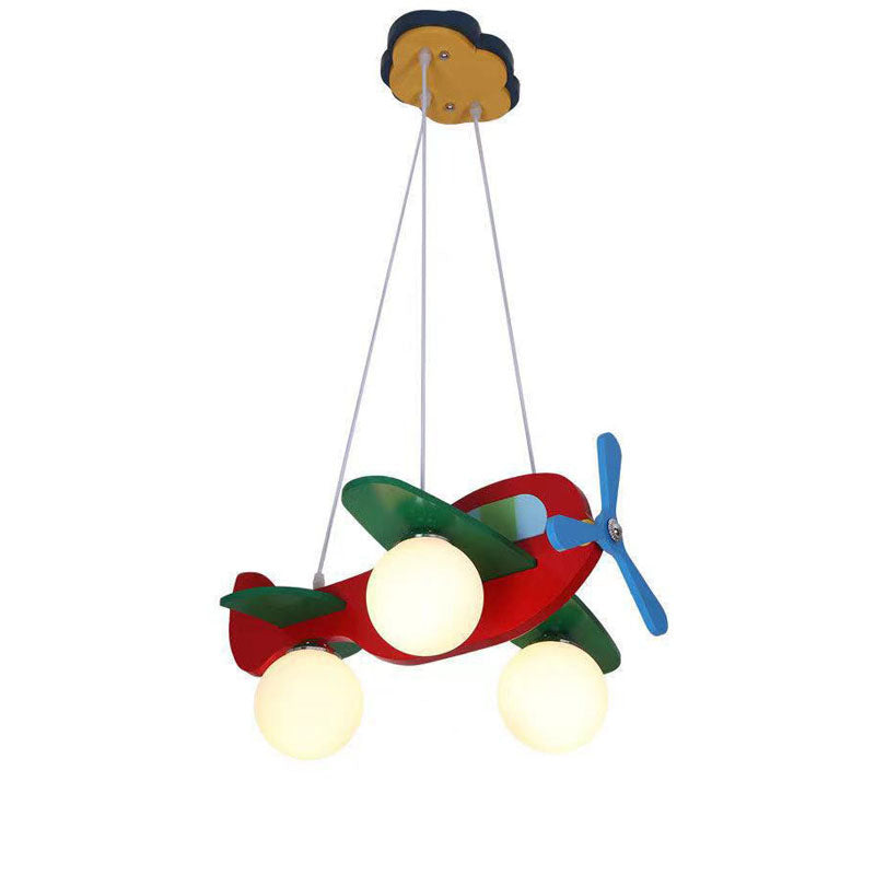Contemporary Creative Wooden Airplane Glass 3-Light Chandelier For Bedroom Cuvalon