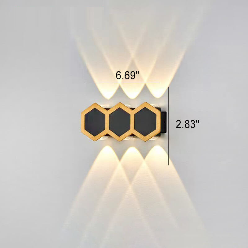 Outdoor Simple Hexagonal Combination Black Gold LED Wall Sconce Lamp Cuvalon