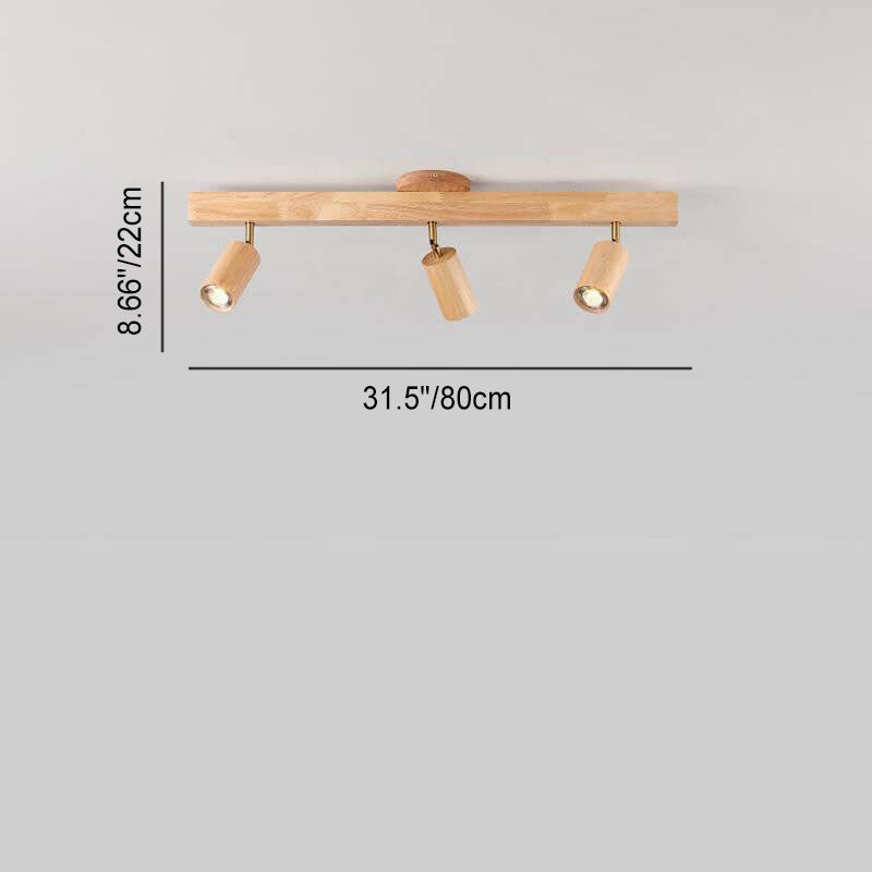 Japanese Minimalist Wooden Track Lighting LED 2/3/4/5 Light Semi-Flush Mount Ceiling Light Cuvalon