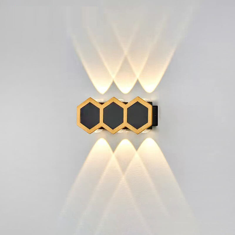 Outdoor Simple Hexagonal Combination Black Gold LED Wall Sconce Lamp Cuvalon