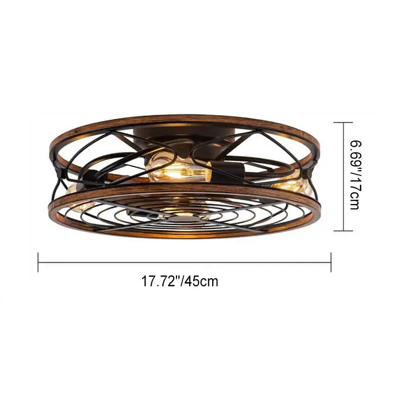 Nordic Industrial Wrought Iron Cylinder 4-Light Flush Mount Ceiling Invisible Fan Light Cuvalon