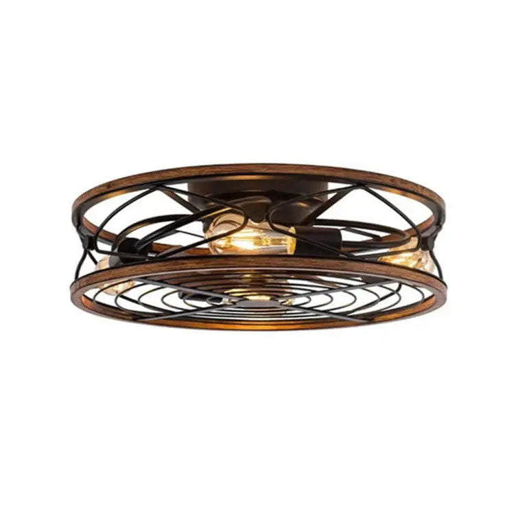 Nordic Industrial Wrought Iron Cylinder 4-Light Flush Mount Ceiling Invisible Fan Light Cuvalon