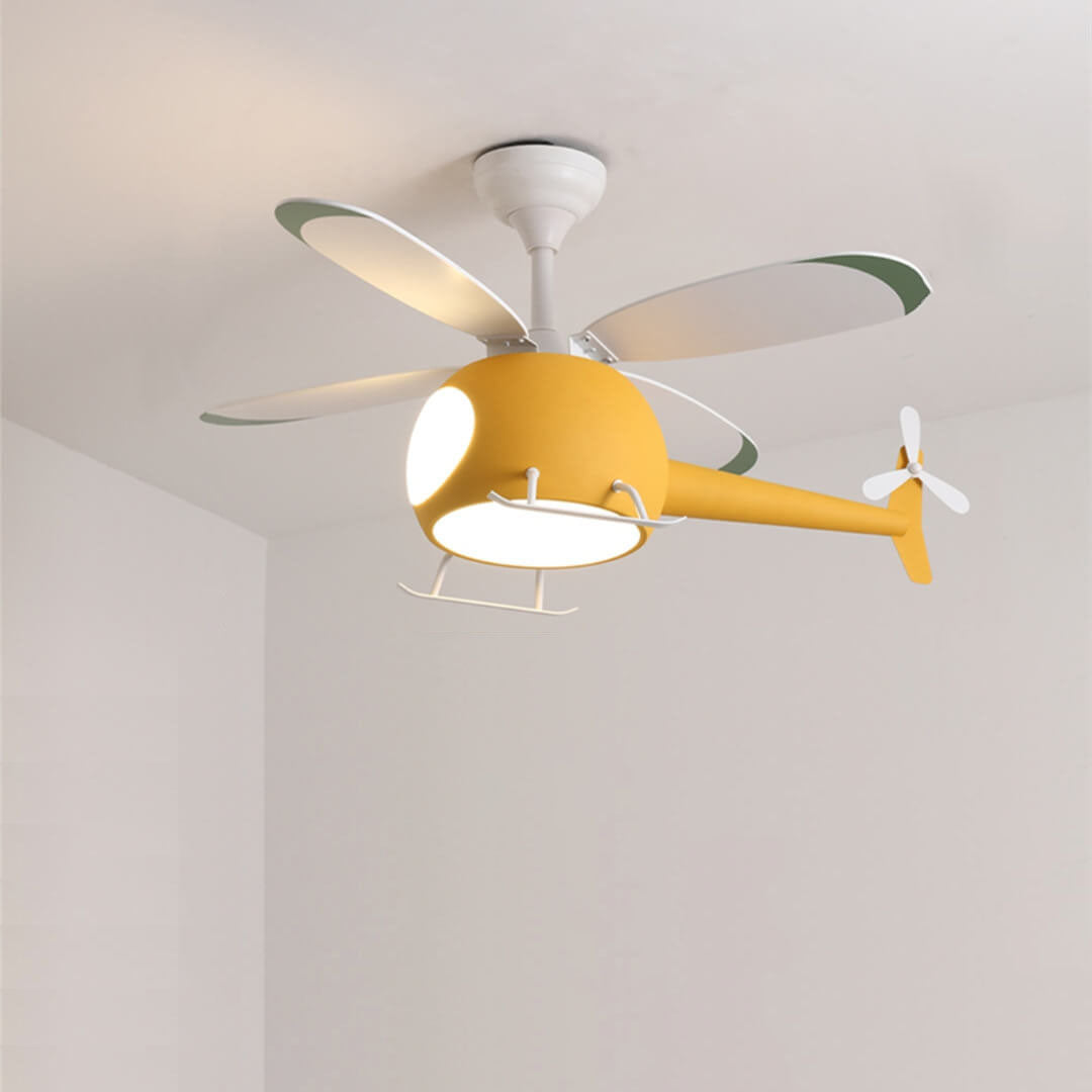 Simple Cartoon Aircraft LED Downrods Ceiling Fan Light Cuvalon
