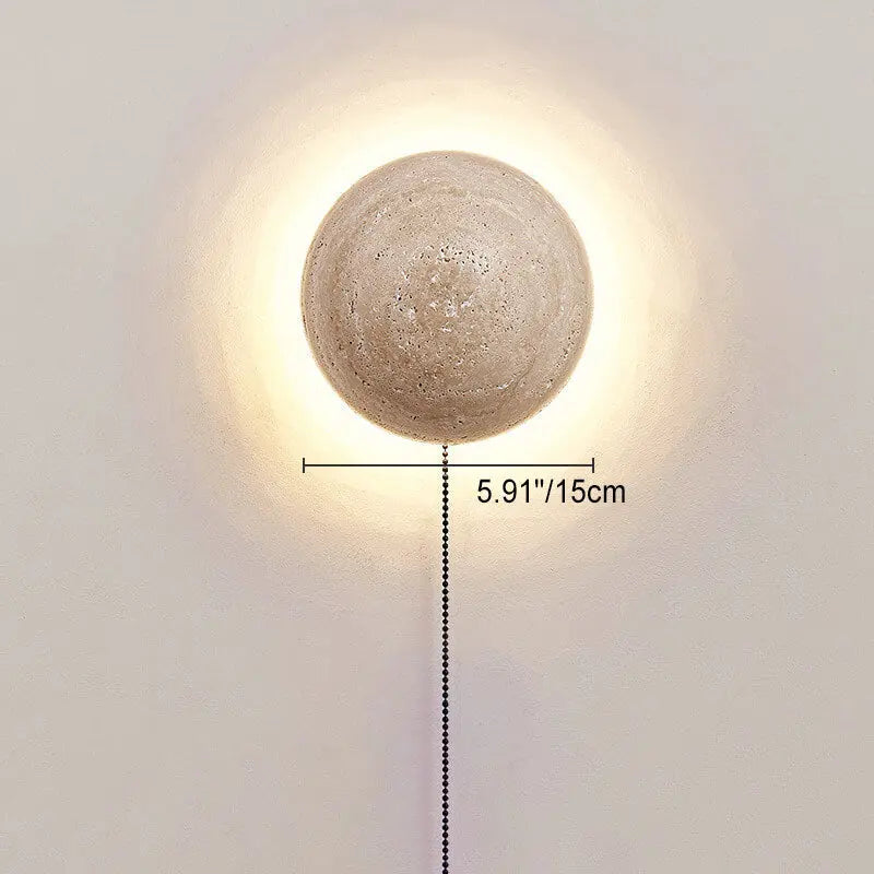 Japanese Minimalist Round Yellow Travertine Wabi-Sabi LED Wall Sconce Lamp Cuvalon