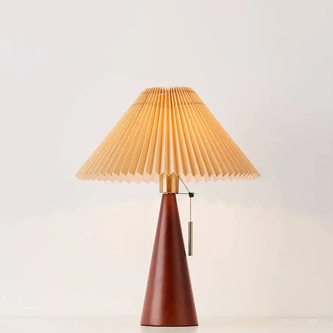 Japanese Minimalist Vintage Pleated Wooden Fabric LED Table Lamp Cuvalon