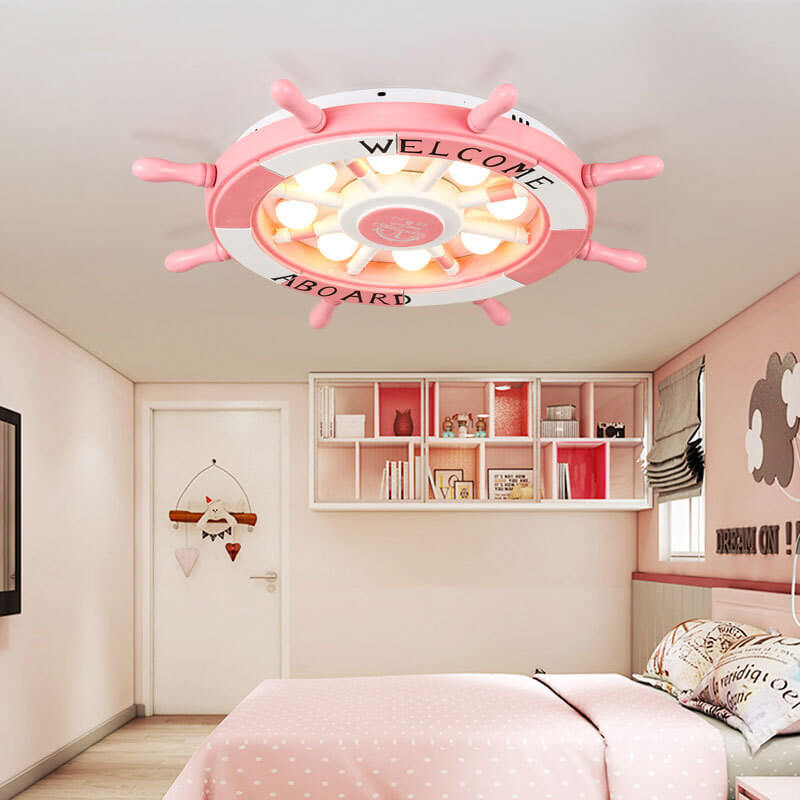 Creative Cartoon Plastic Sailboat Helmsman LED Flush Mount Ceiling Light Cuvalon