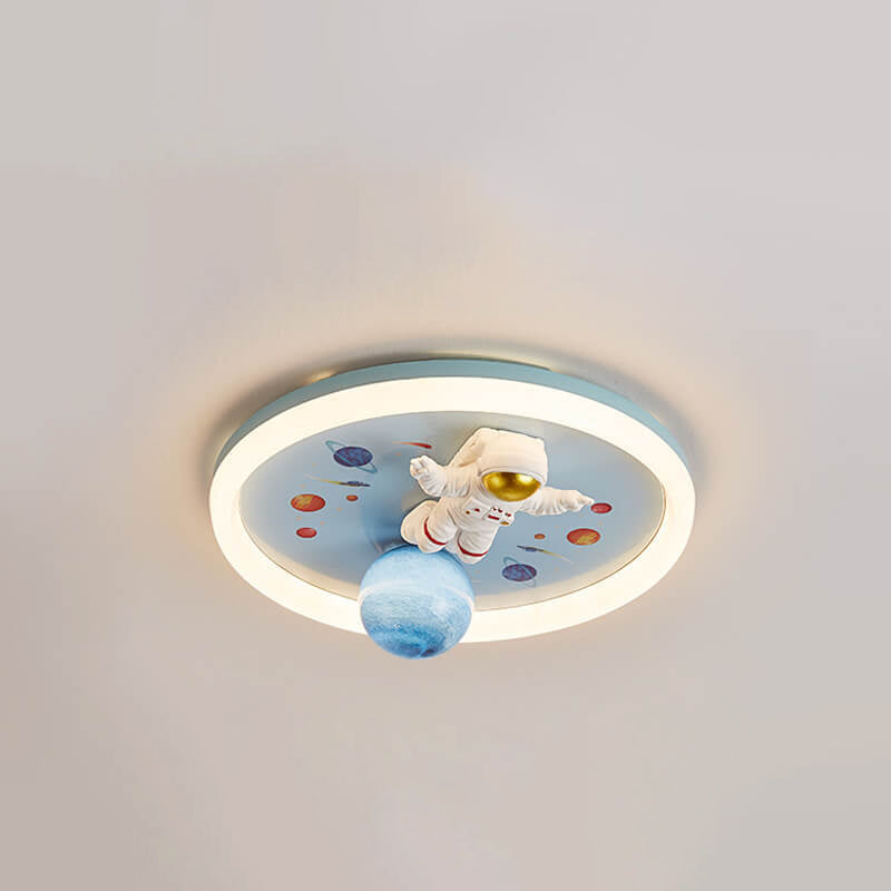 Cartoon Creative Space Astronaut Resin LED Flush Mount Ceiling Light Cuvalon