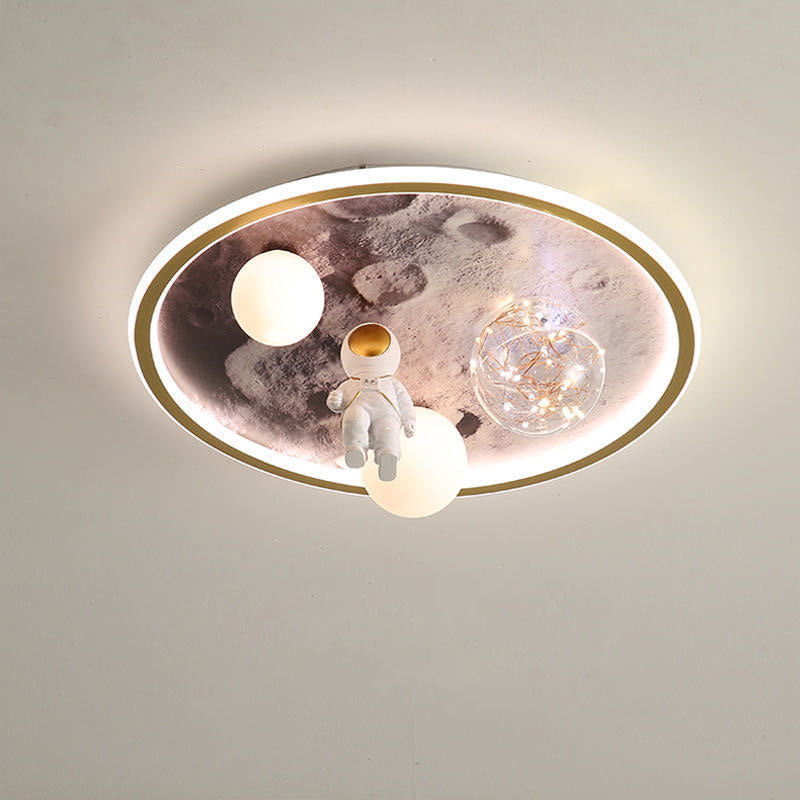 Children Creative Cartoon Astronaut Moon Acrylic LED Kids Flush Mount Ceiling Light Cuvalon