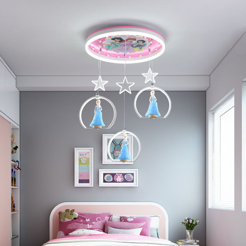 Contemporary Creative Cartoon Princess Elsa Acrylic Round Shade LED Flush Mount Ceiling Light For Bedroom Cuvalon