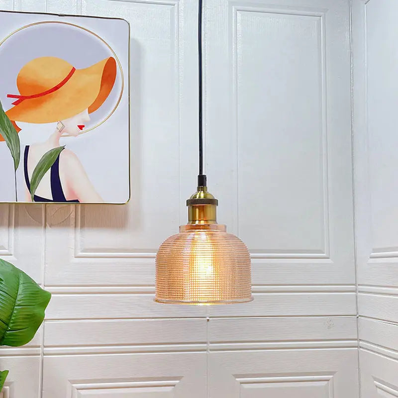 Vintage Textured Lattice Glass 1-Light Pendant Light Cuvalon