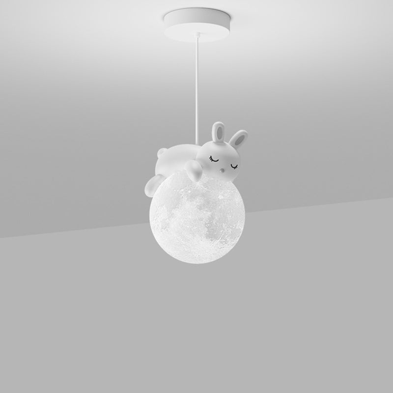 Contemporary Creative Resin Animal Rabbit Moon 1-Light Kids Pendant Light For Living Room Cuvalon