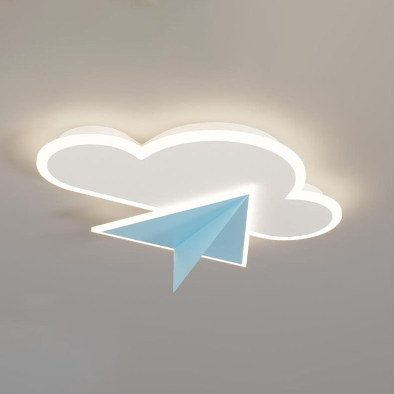 Creative Cartoon Clouds Airplane LED Kids Flush Mount Ceiling Light Cuvalon