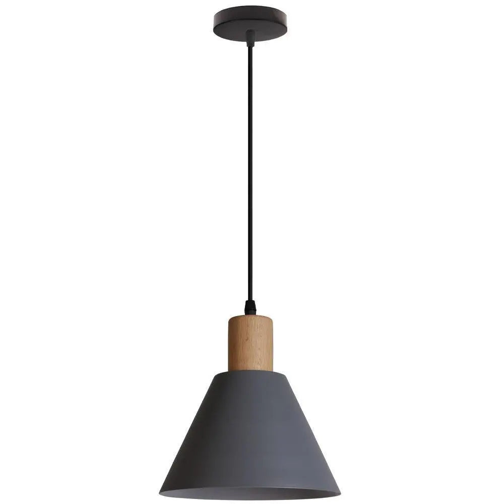 Nordic Vintage Iron Cone Wood Top 1-Light Pendant Light Cuvalon