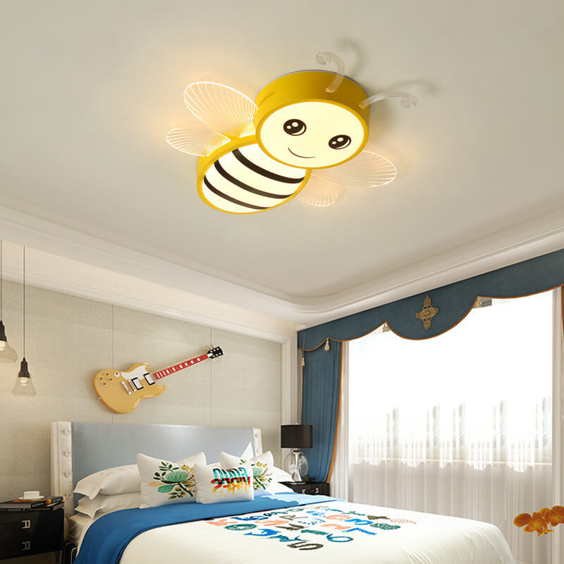 Contemporary Creative Kids Bee Iron Acrylic LED Flush Mount Ceiling Light For Bedroom Cuvalon