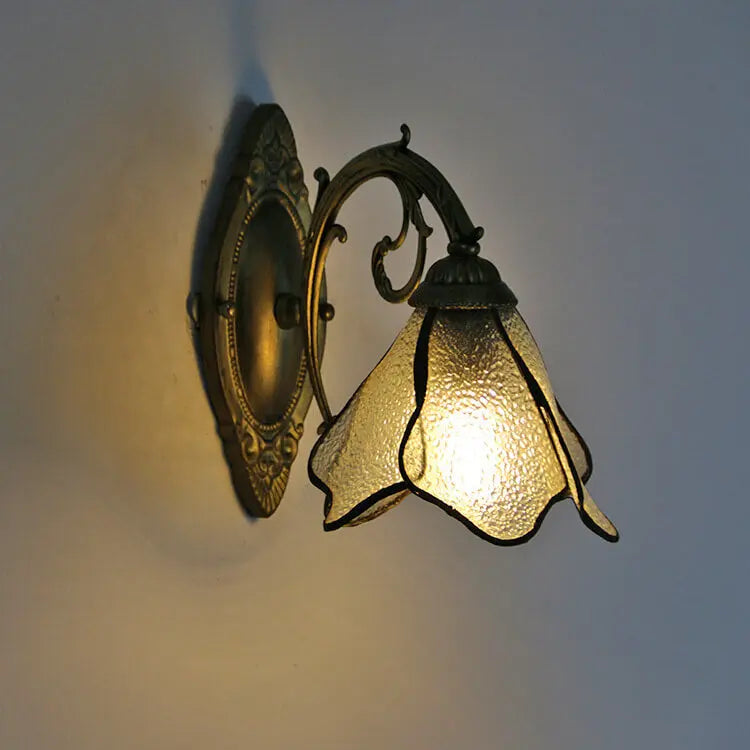 Vintage Tiffany Petals Stained Glass 1-Light Wall Sconce Lamp Cuvalon