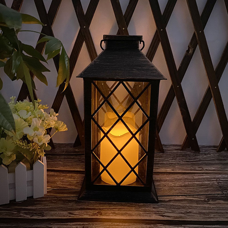 Traditional Vintage Solar Quadrangle Palace Light Iron Glass LED Outdoor Light For Garden Cuvalon