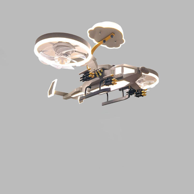 Modern Children's Helicopter Hardware Acrylic LED Semi-Flush Mount Ceiling Fan Light Cuvalon
