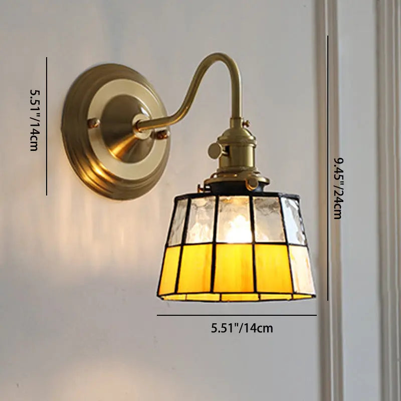 Traditional Tiffany Round Copper Glass 1-Light Wall Sconce Lamp For Living Room Cuvalon