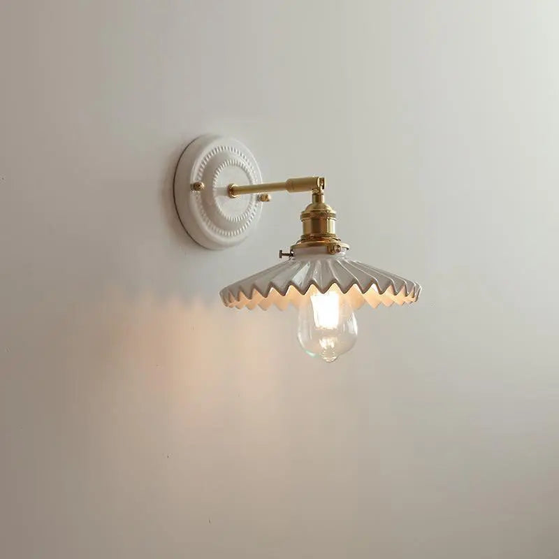 Traditional Vintage Round Ceramic Brass 1-Light Wall Sconce Lamp for Living Room Cuvalon