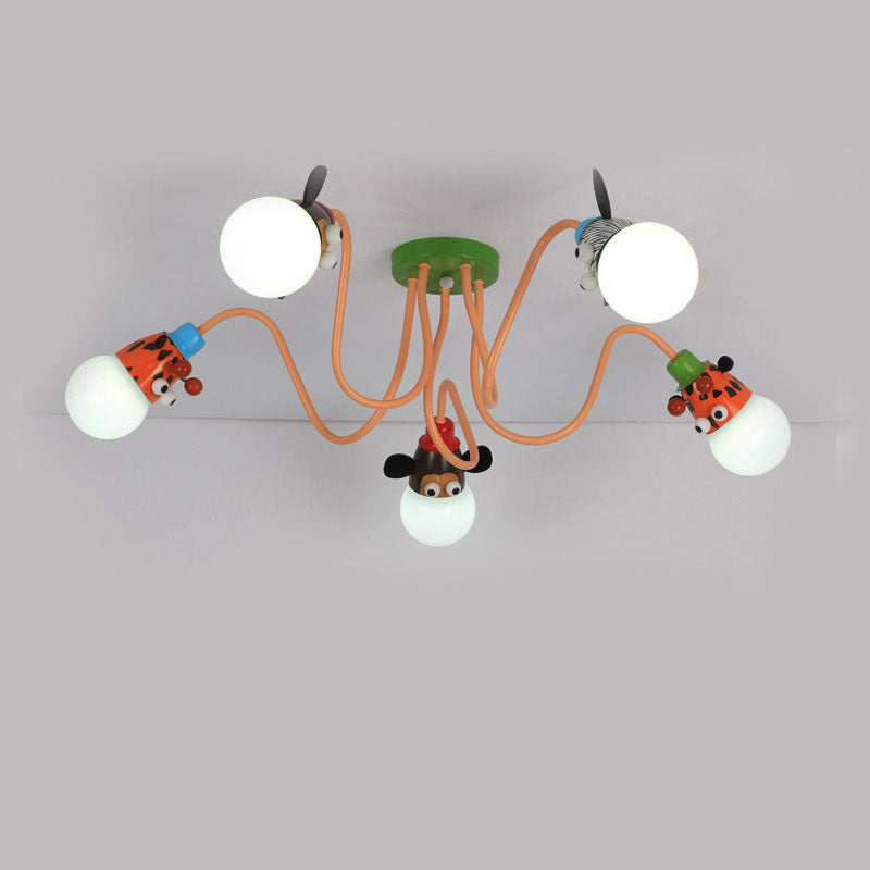 Cartoon Creative Animal Light Head 3/4/5 Light Kids Semi-Flush Mount Ceiling Light Cuvalon