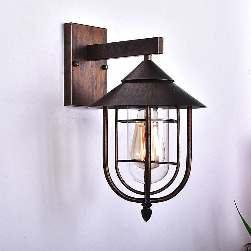 Vintage Industrial Iron Lantern Indoor Outdoor 1-Light Wall Sconce Lamp Cuvalon